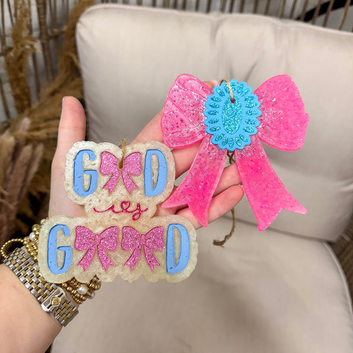 Hot Pink Bow with Squash Blossom Car Freshie in Various Scents