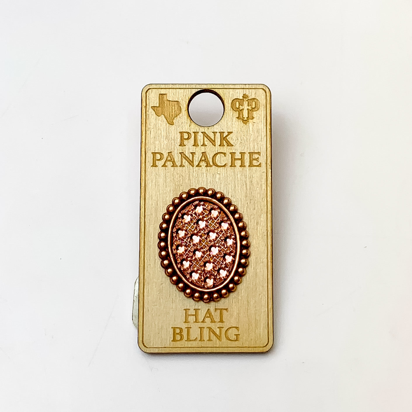 Pink Panache | Rose Gold Tone Oval Hat Pin with Rose Blush Crystals - Giddy Up Glamour Boutique