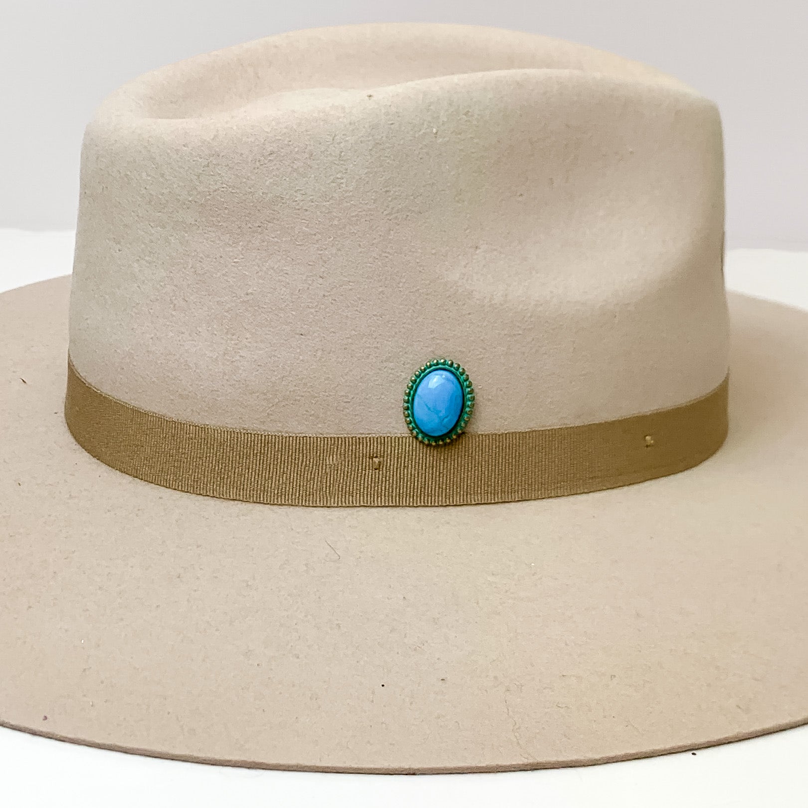 Pink Panache | Patina Tone Oval Hat Pin with Turquoise Cabochon Stone - Giddy Up Glamour Boutique