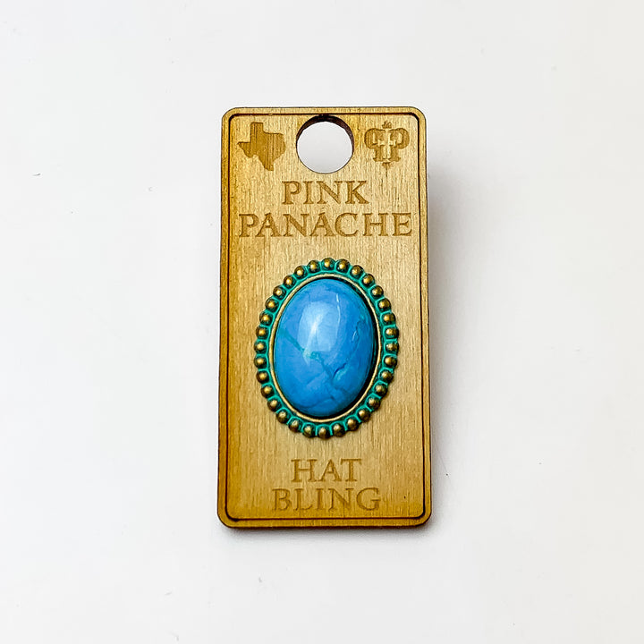 Pink Panache | Patina Tone Oval Hat Pin with Turquoise Cabochon Stone - Giddy Up Glamour Boutique