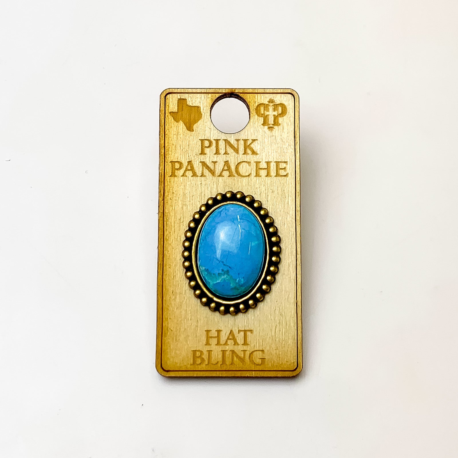 Pink Panache | Bronze Tone Oval Hat Pin with Turquoise Cabochon Stone - Giddy Up Glamour Boutique