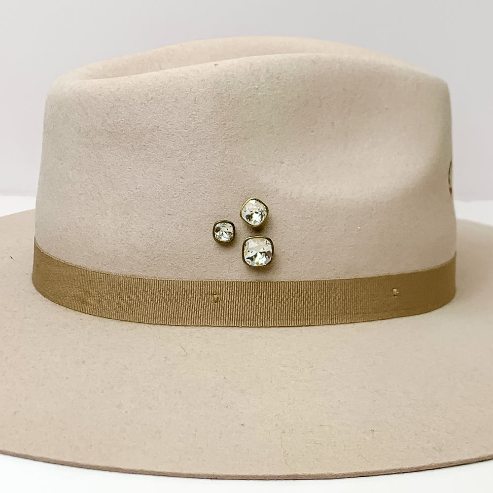 Pink Panache | Set of Three | Bronze Tone 8mm, 10mm, and 12mm Hat Pins with Clear Cushion Cut Crystal - Giddy Up Glamour Boutique