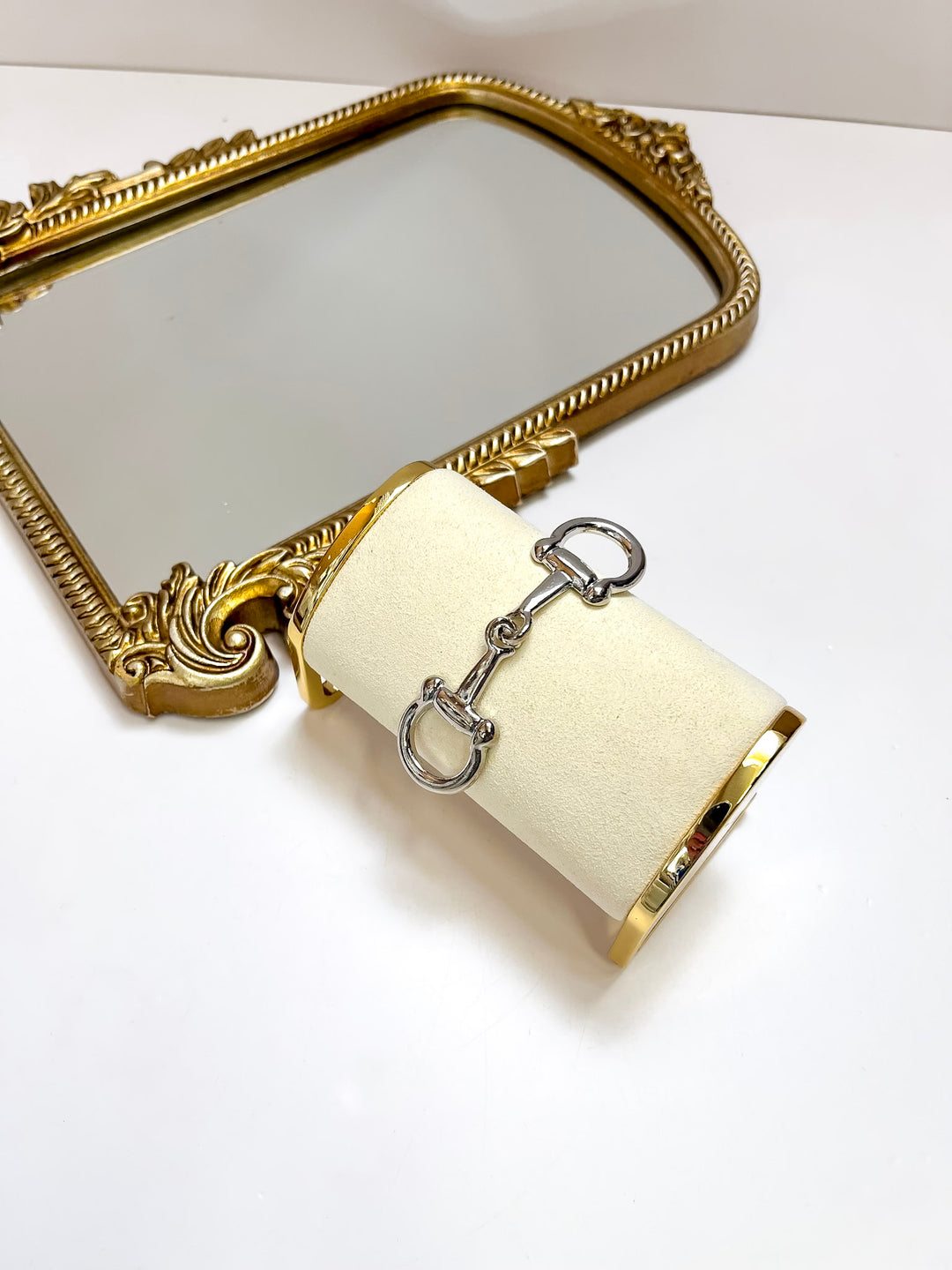 Bridle and Brass Snaffle Bit Scarf Slide Charm Accessory in Silver Tone