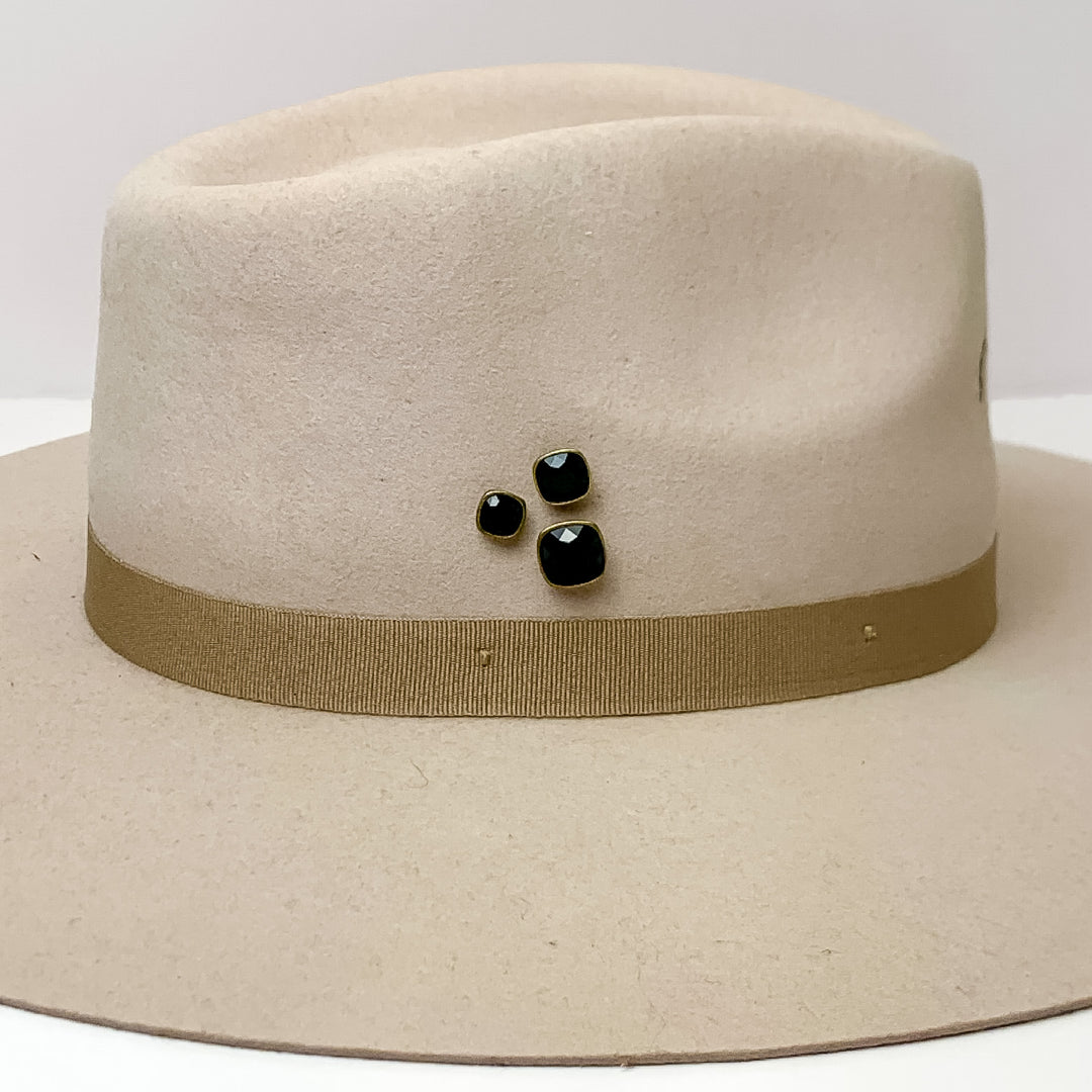 Pink Panache | Set of Three | Bronze Tone 8mm, 10mm, and 12mm Hat Pins with Black Cushion Cut Crystal - Giddy Up Glamour Boutique