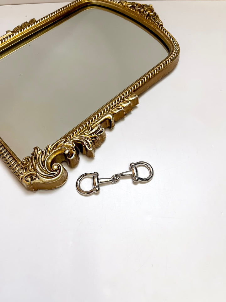 Bridle and Brass Snaffle Bit Scarf Slide Charm Accessory in Silver Tone