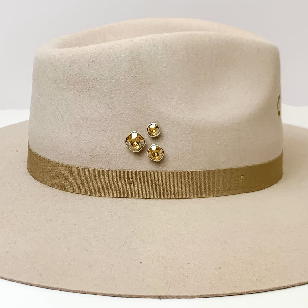 Pink Panache | Set of Three | Silver Tone 8mm, 10mm, and 12mm Hat Pins with Golden Shadow Cushion Cut Crystal - Giddy Up Glamour Boutique