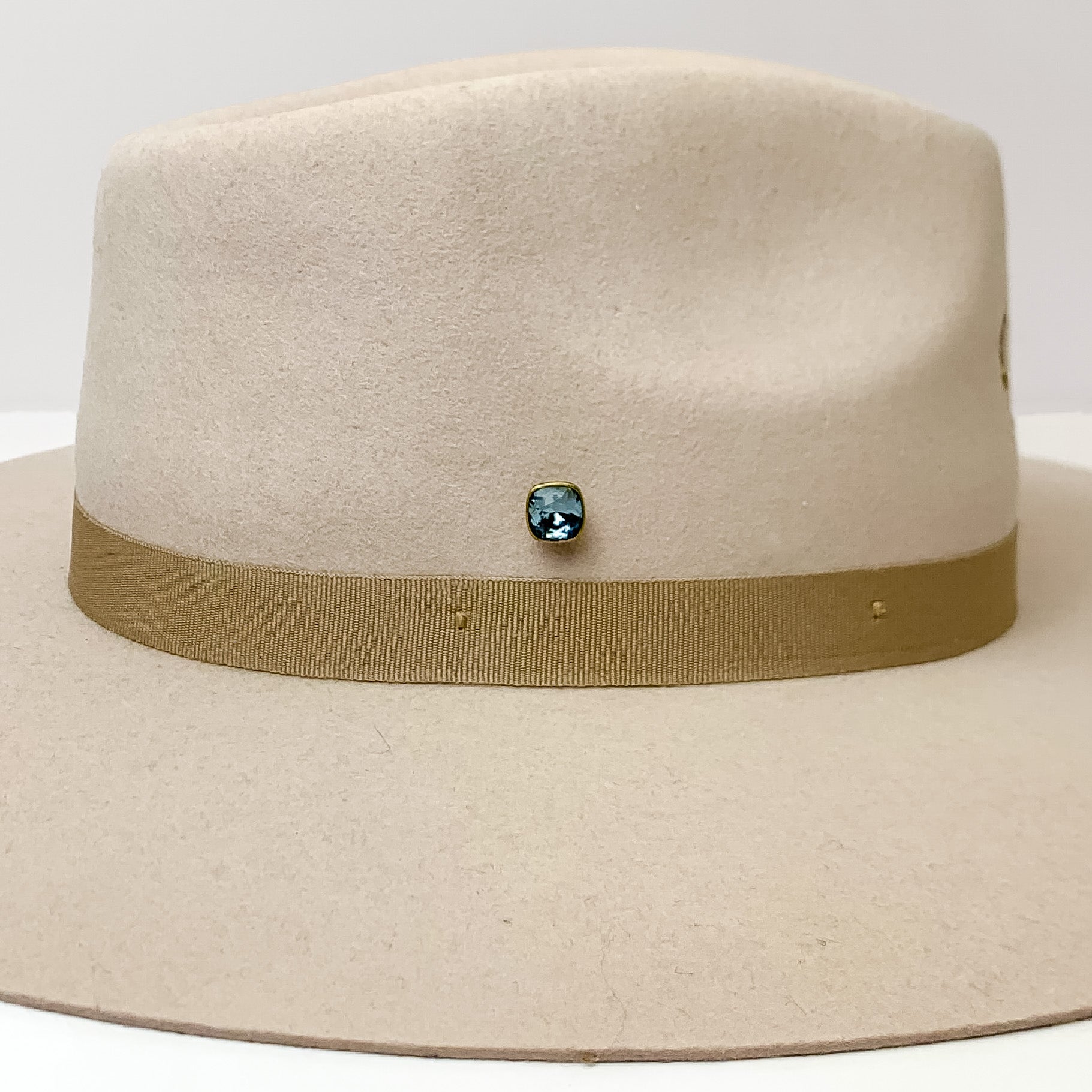 Pink Panache | Bronze Tone 10mm Hat Pin with Denim Blue Cushion Cut Crystal - Giddy Up Glamour Boutique