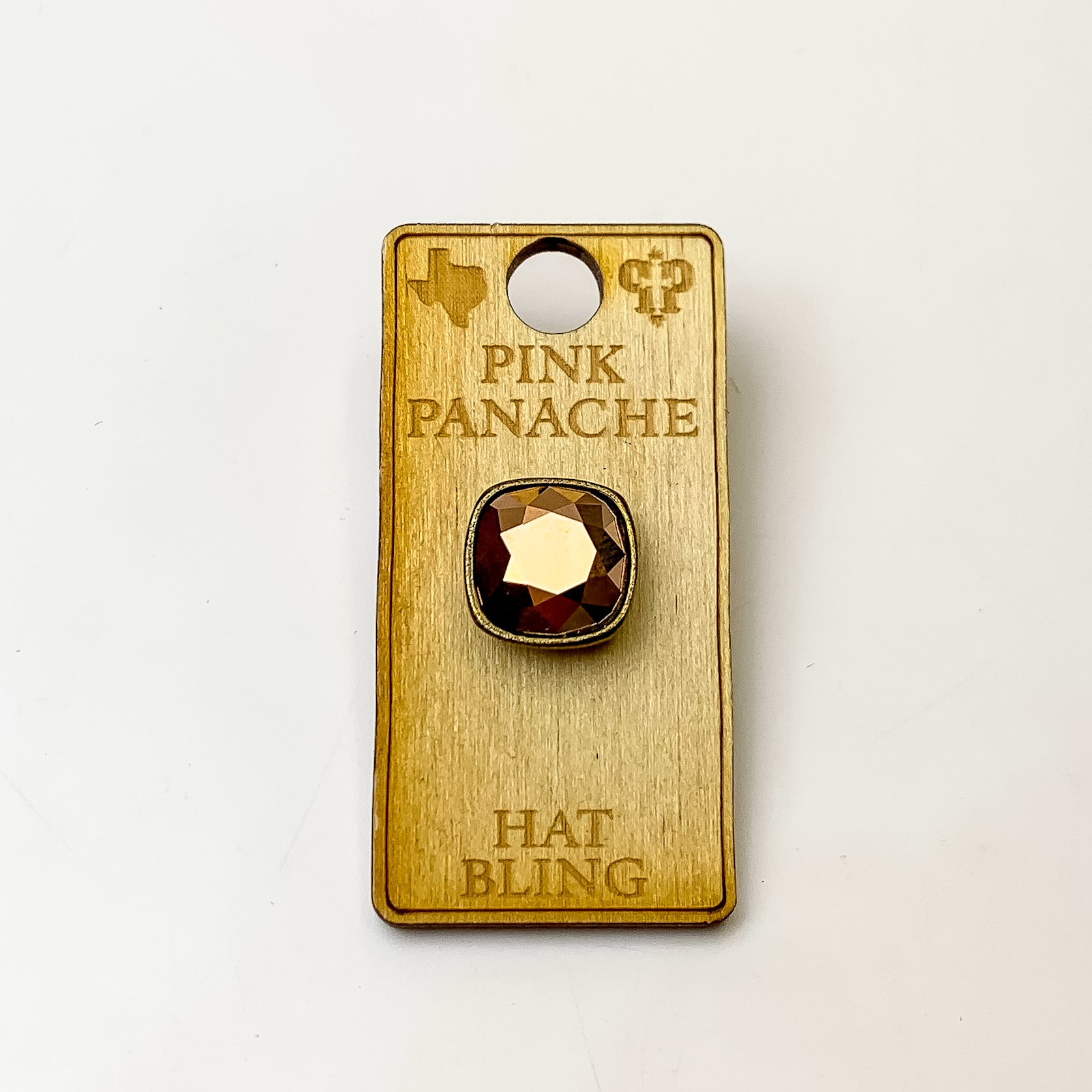 Pink Panache | Bronze Tone 12mm Hat Pin with Rose Gold Cushion Cut Crystal - Giddy Up Glamour Boutique