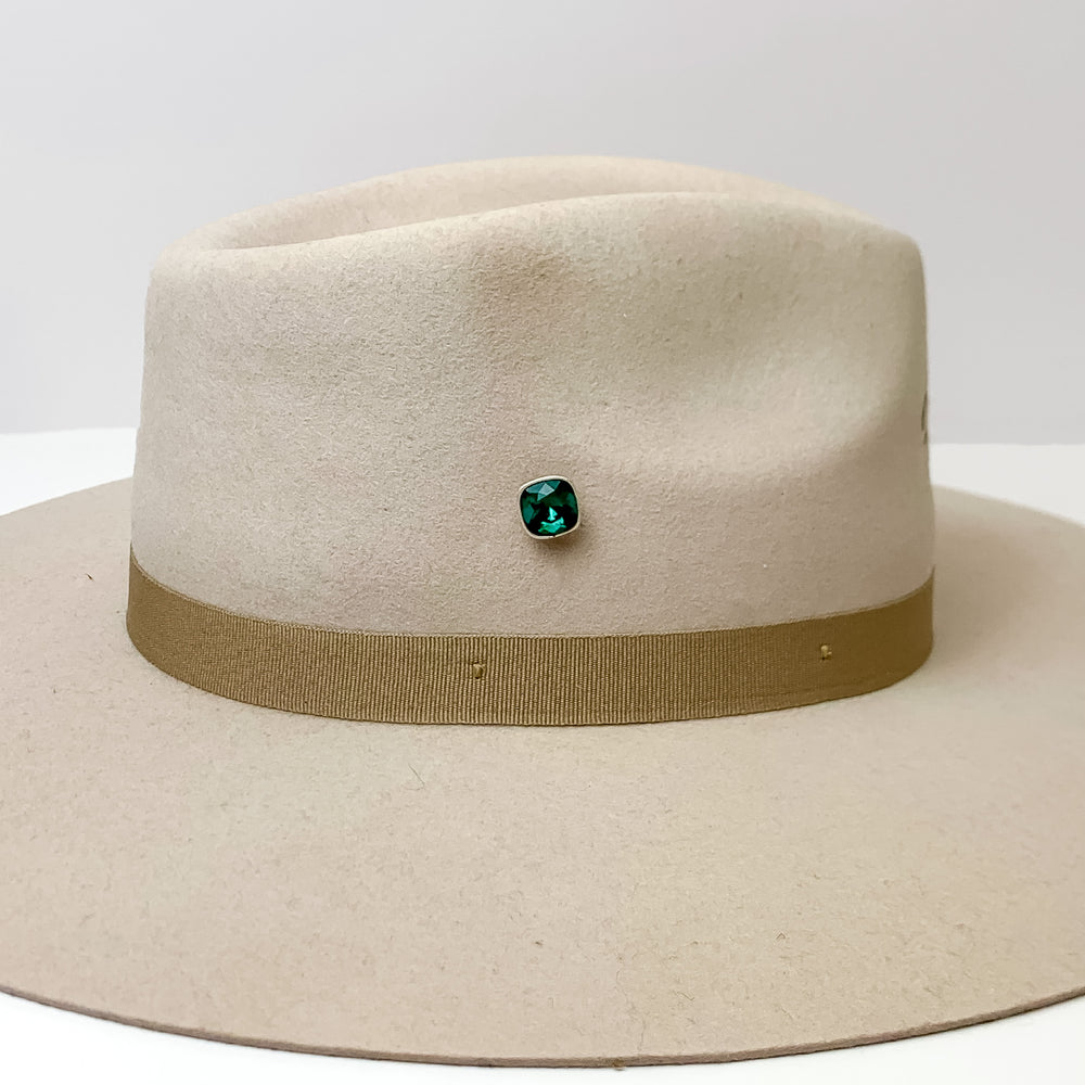 Pink Panache | Silver Tone 12mm Hat Pin with Emerald Cushion Cut Crystal - Giddy Up Glamour Boutique