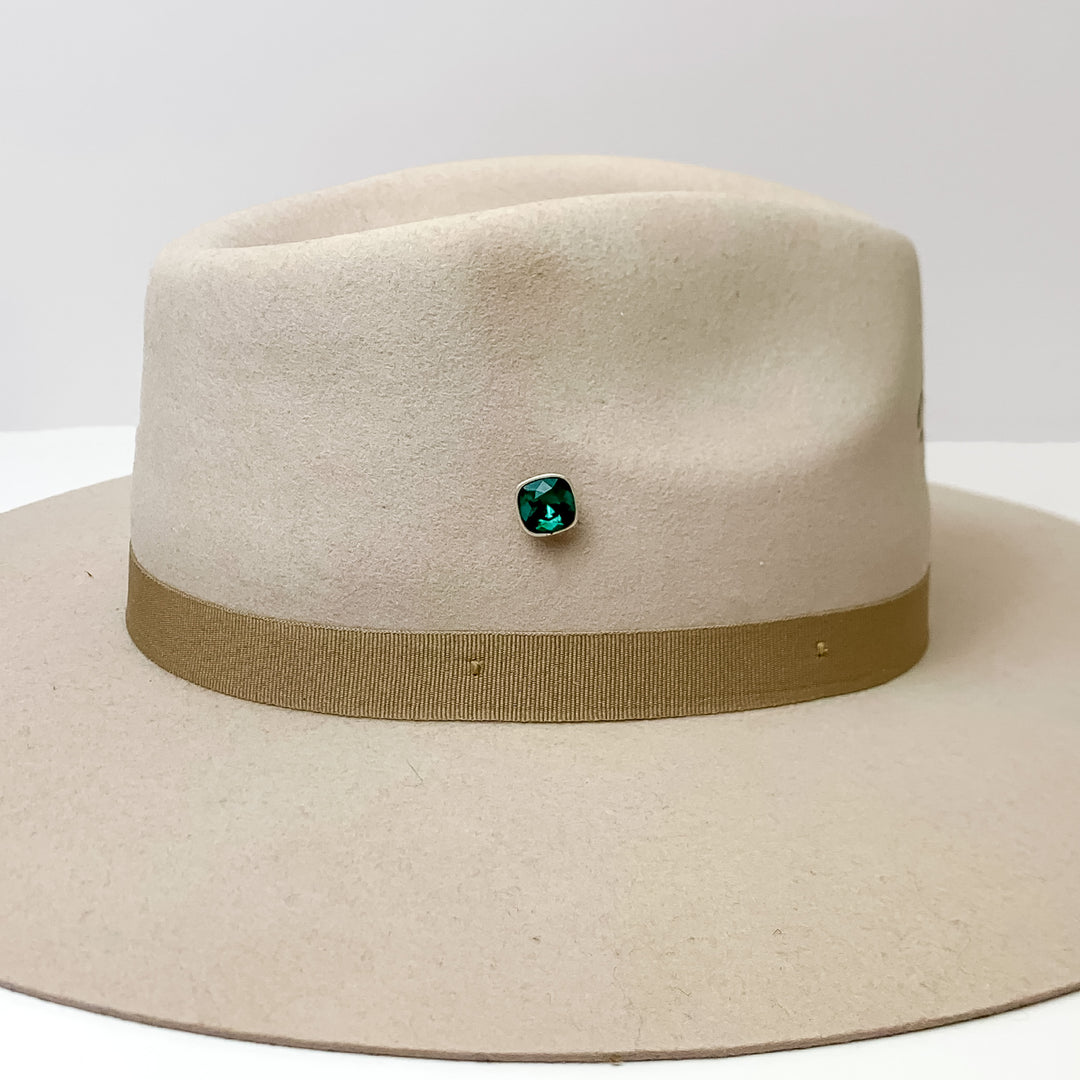 Pink Panache | Silver Tone 12mm Hat Pin with Emerald Cushion Cut Crystal - Giddy Up Glamour Boutique