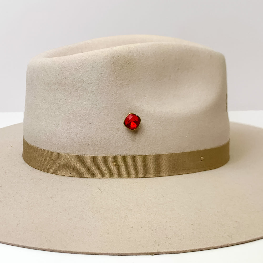 Pink Panache | Bronze Tone 12mm Hat Pin with Light Siam Cushion Cut Crystal - Giddy Up Glamour Boutique