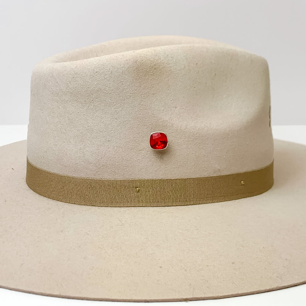 Pink Panache | Silver Tone 12mm Hat Pin with Light Siam Cushion Cut Crystal - Giddy Up Glamour Boutique