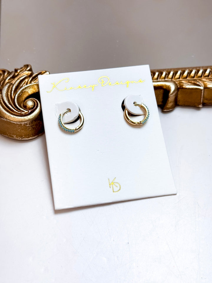 Kinsey Designs | Miles Huggie Hoop Earrings in Gold with Turquoise Colored Stones