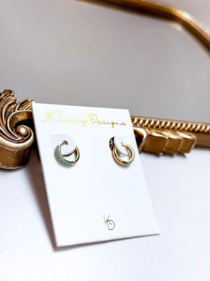 Kinsey Designs | Miles Huggie Hoop Earrings in Gold with Turquoise Colored Stones