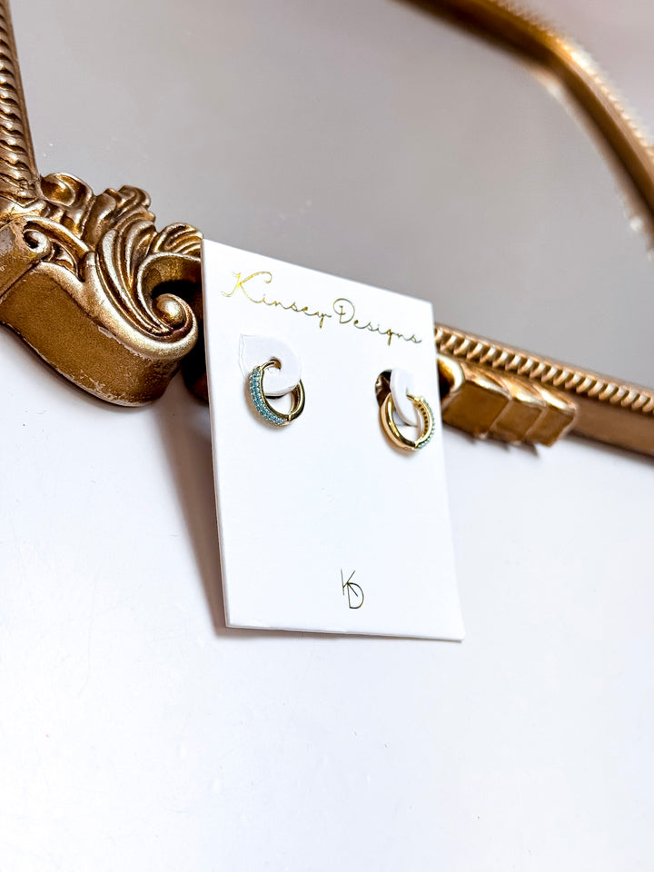 Kinsey Designs | Miles Huggie Hoop Earrings in Gold with Turquoise Colored Stones