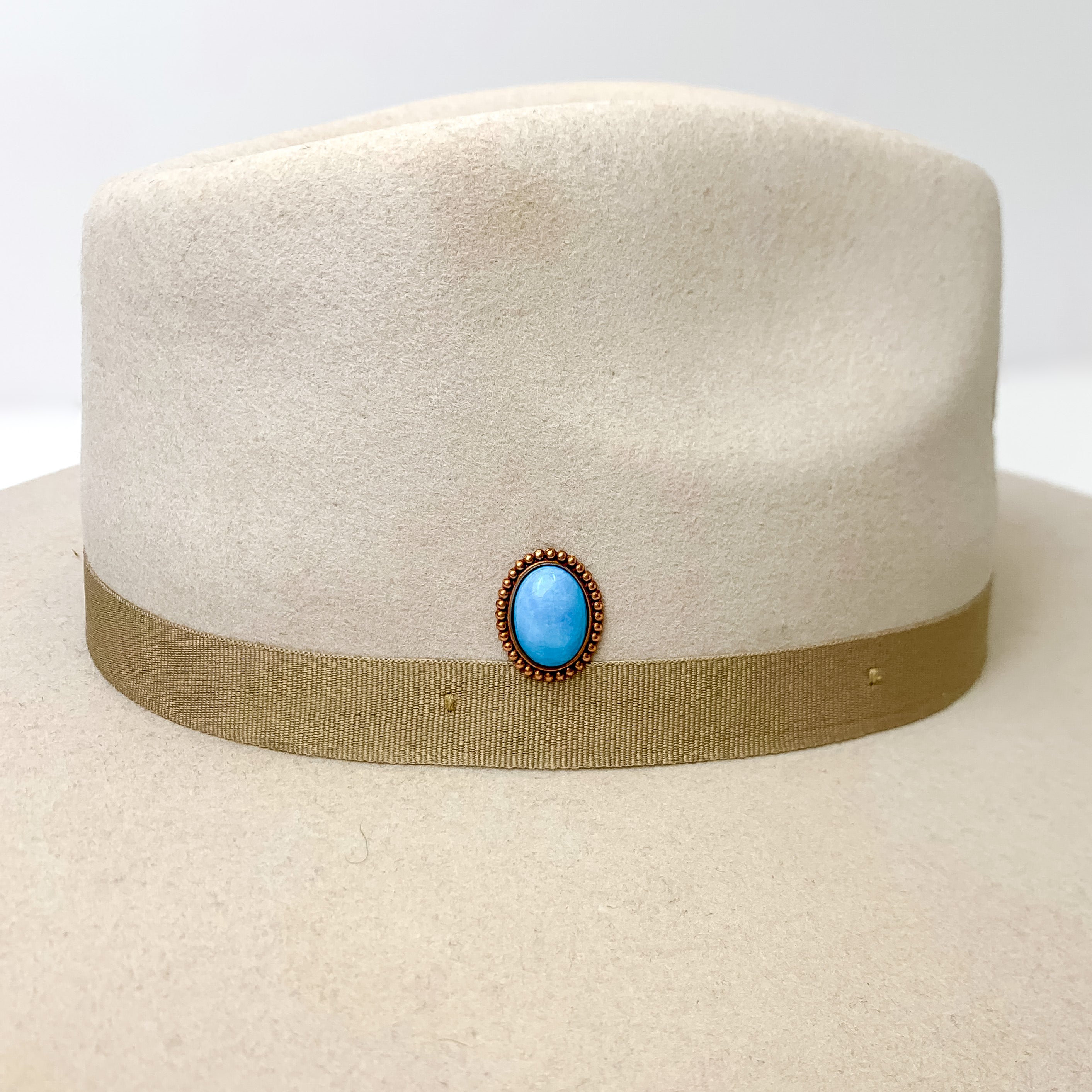 Pink Panache | Rose Gold Tone Oval Hat Pin with Turquoise Cabochon Stone