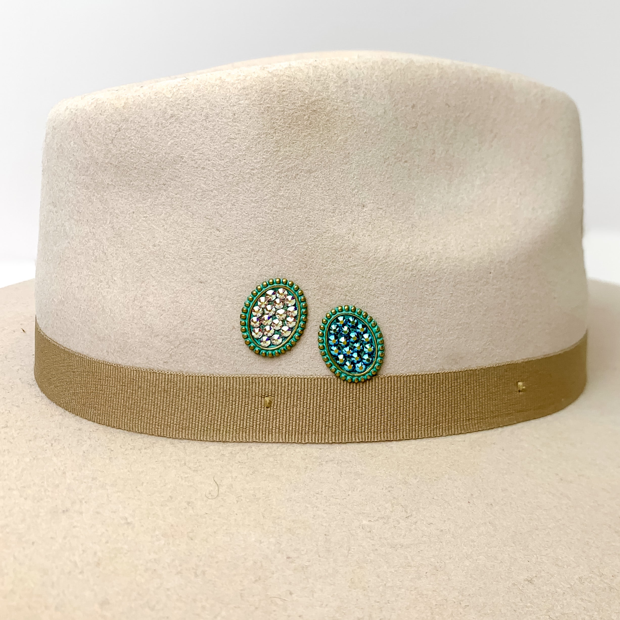 Pink Panache | Patina Tone Oval Hat Pin with AB Crystals - Giddy Up Glamour Boutique