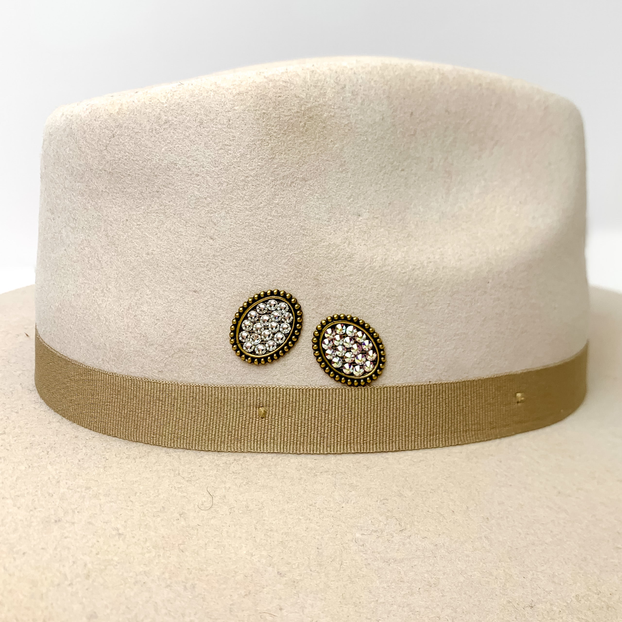 Pink Panache | Bronze Tone Oval Hat Pin with Clear Crystals - Giddy Up Glamour Boutique