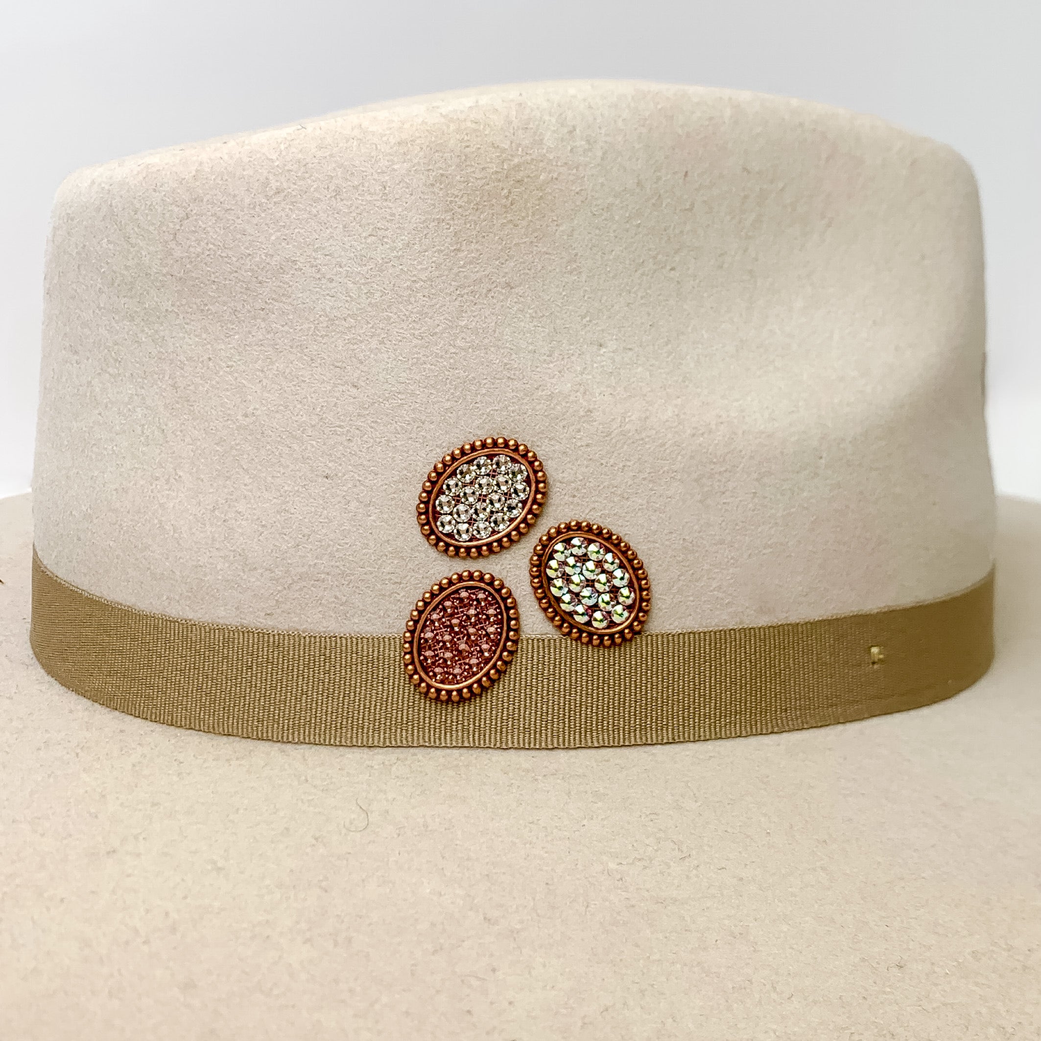 Pink Panache | Rose Gold Tone Oval Hat Pin with Clear Crystals - Giddy Up Glamour Boutique