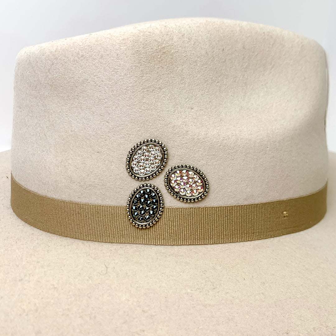 Pink Panache | Silver Tone Oval Hat Pin with Clear Crystals - Giddy Up Glamour Boutique