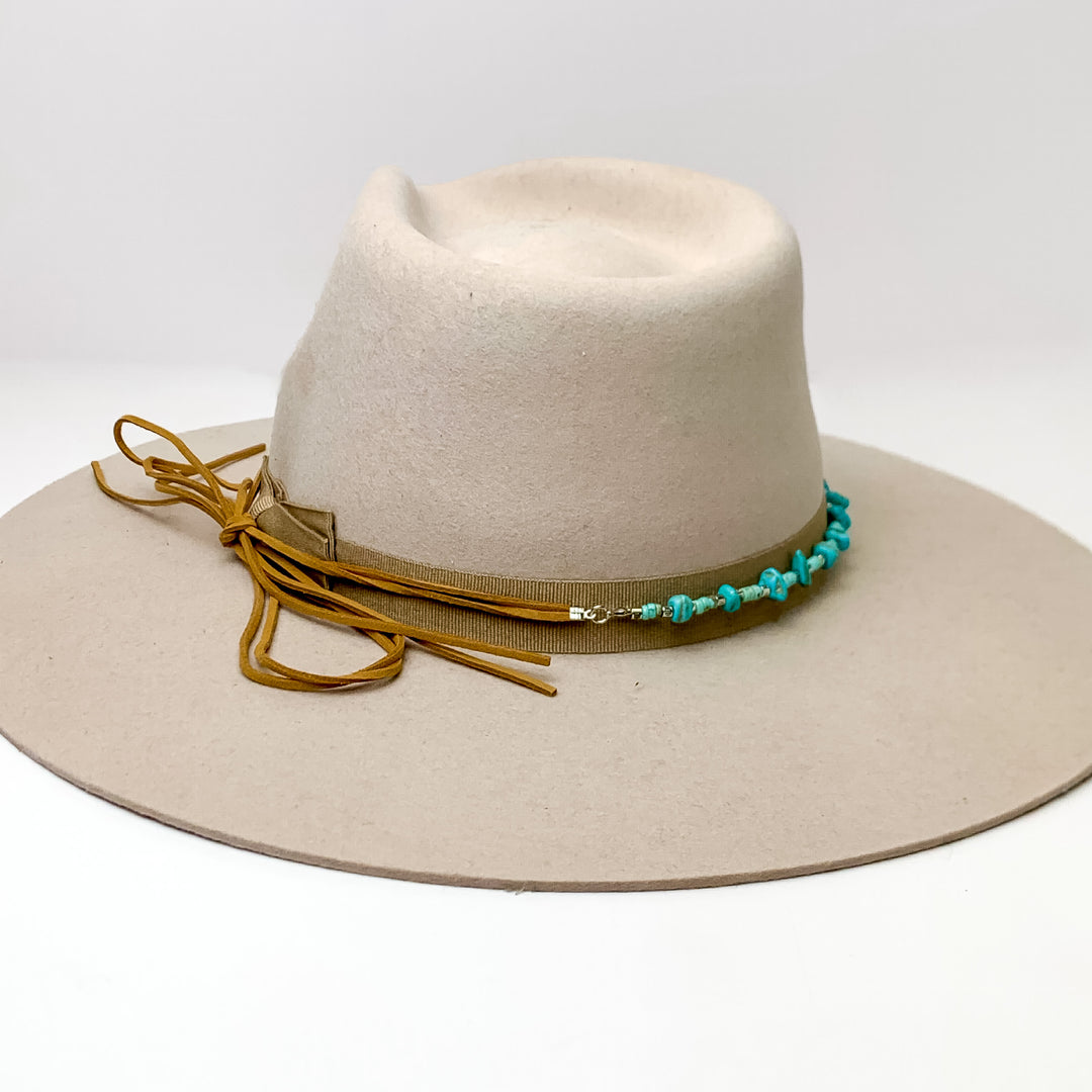 Hat Band With Turquoise Stones and Light Brown Ties - Giddy Up Glamour Boutique