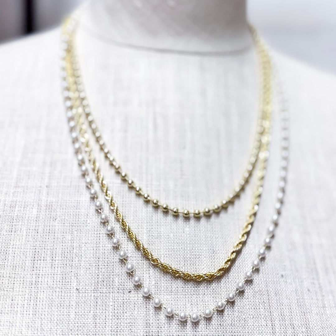 Bracha | Trina Three Layer Necklace in Gold and Pearl