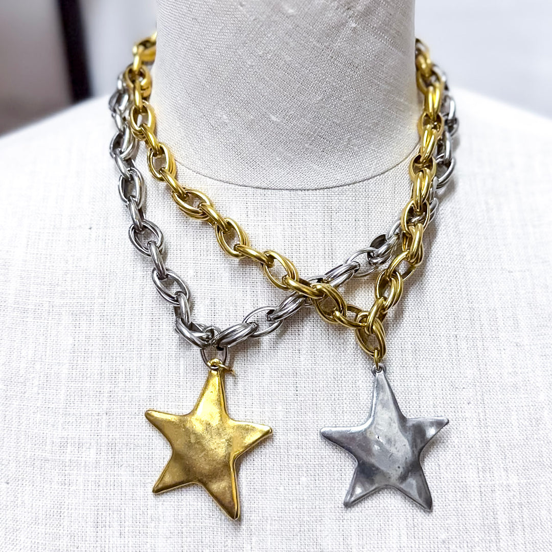 Bracha | Star Shine Two Tone Necklace in Silver