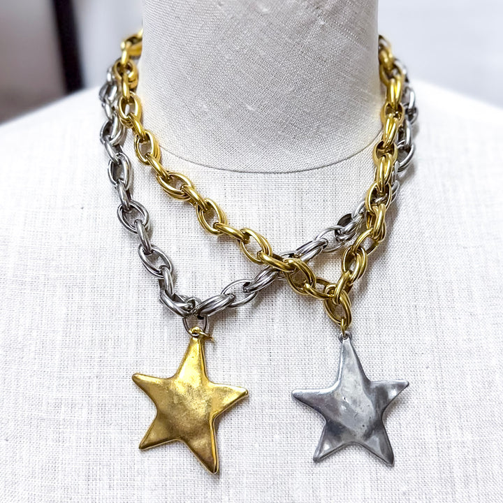 Bracha | Star Shine Two Tone Necklace in Silver