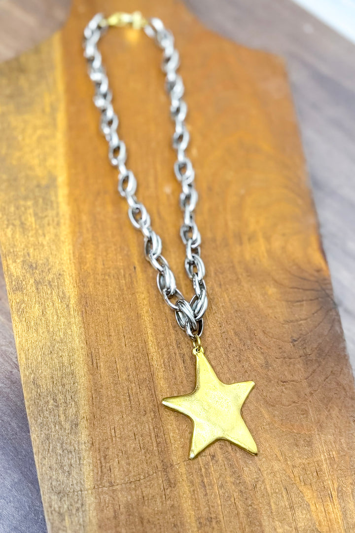 Bracha | Star Shine Two Tone Necklace in Silver