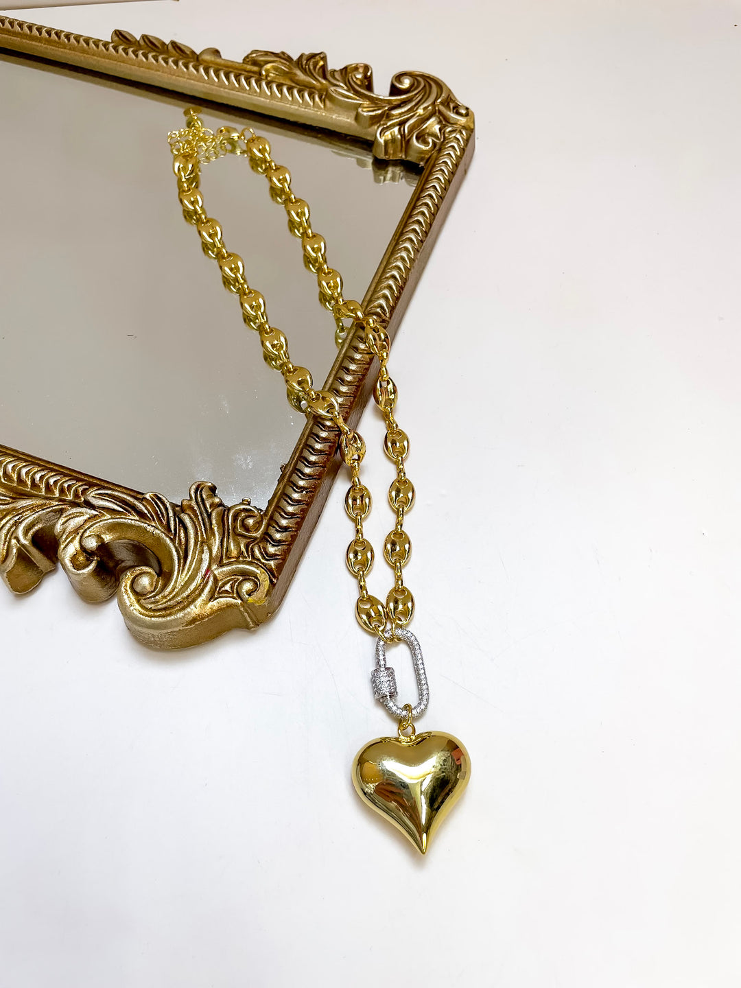 Treasure Jewels | Double Trouble Chain Heart Pendant Necklace with Crystal Link in Gold
