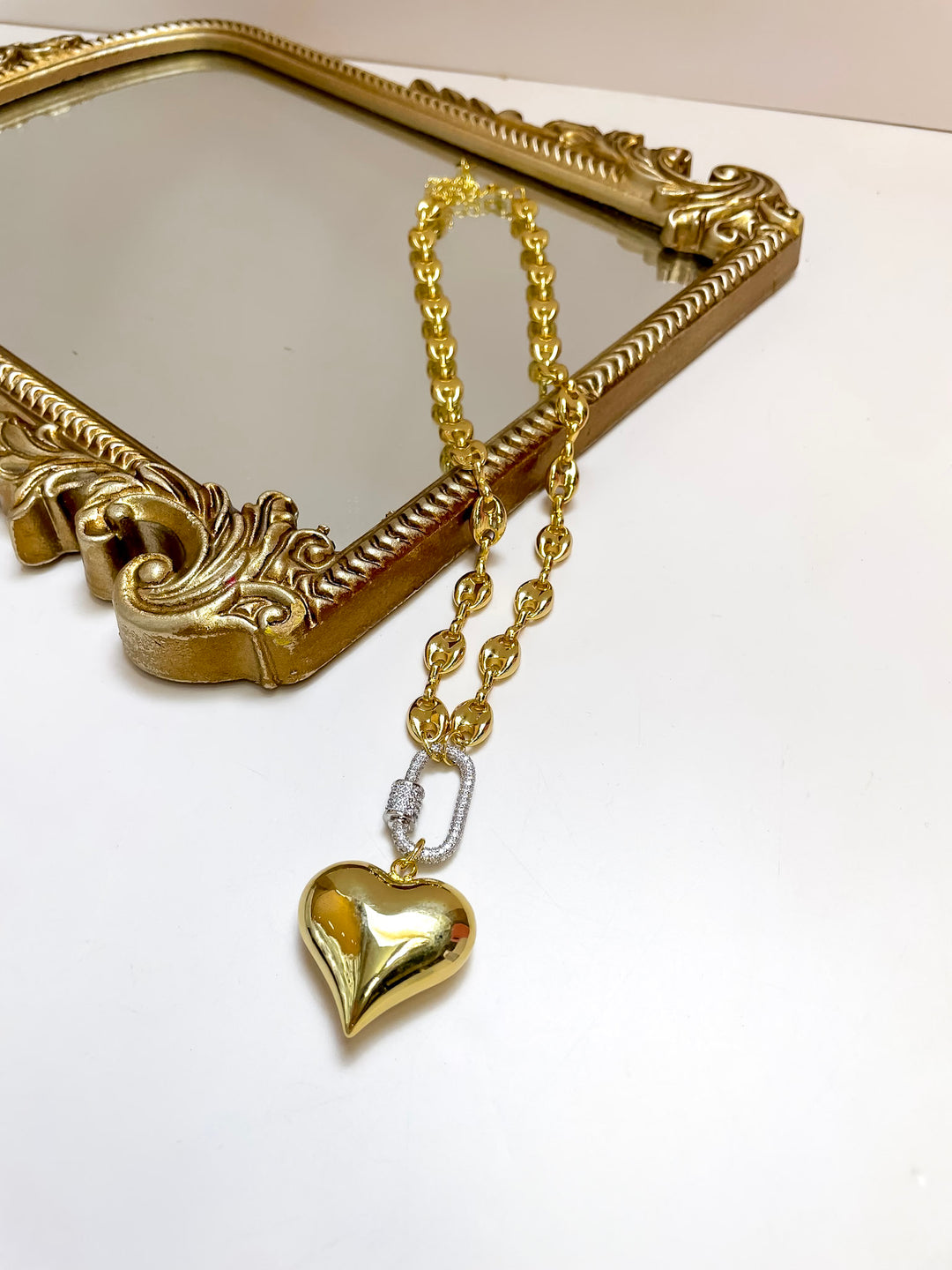 Treasure Jewels | Double Trouble Chain Heart Pendant Necklace with Crystal Link in Gold
