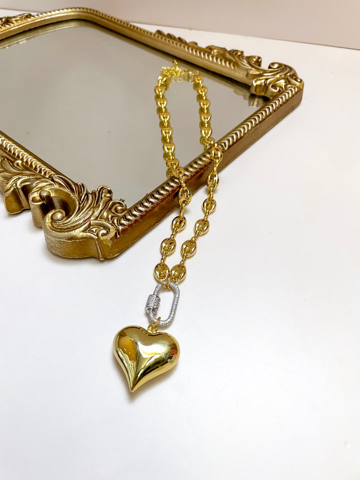 Treasure Jewels | Double Trouble Chain Heart Pendant Necklace with Crystal Link in Gold