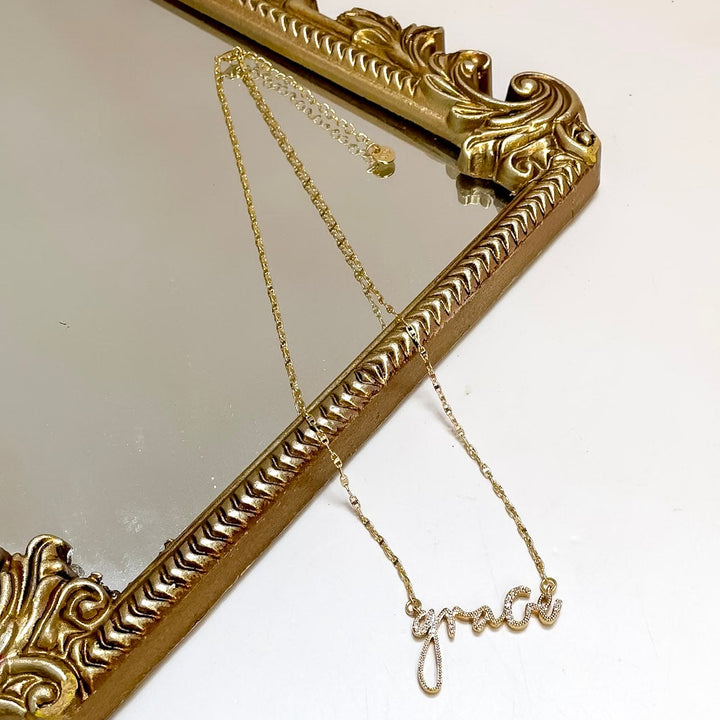 Treasure Jewels | Grace Script Chain Necklace in Gold