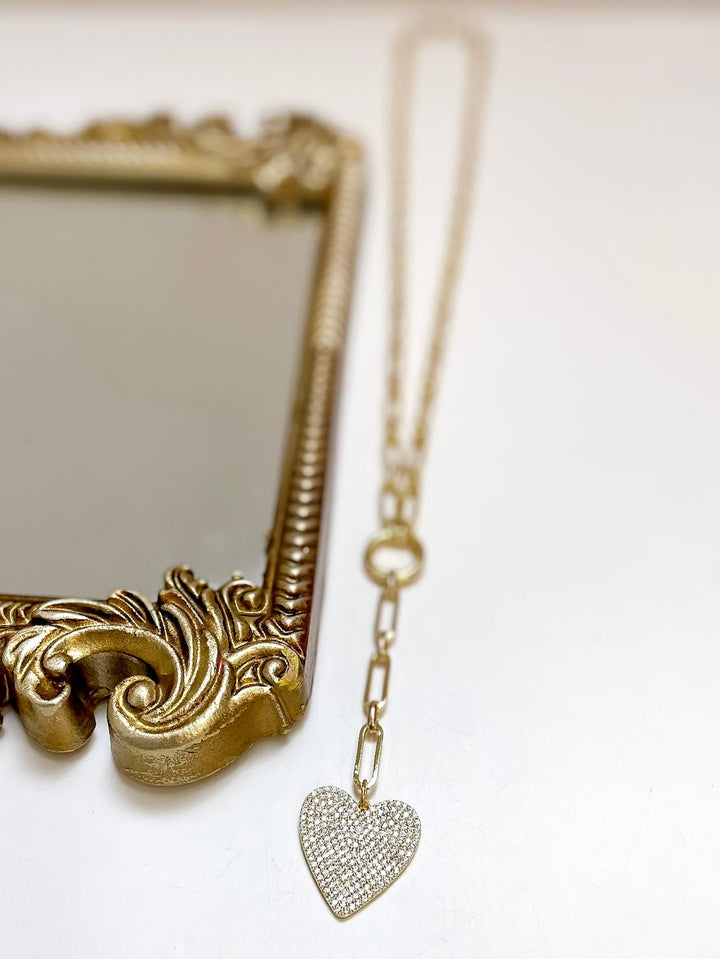 Treasure Jewels | With Love Pave Heart Drop Paperclip Chain Necklace in Gold