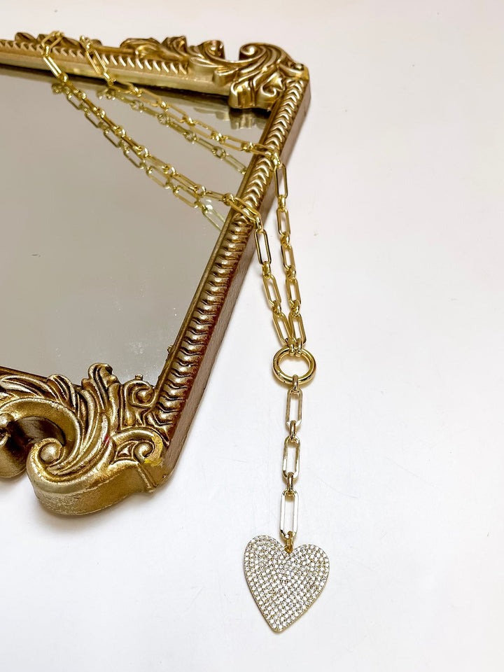 Treasure Jewels | With Love Pave Heart Drop Paperclip Chain Necklace in Gold