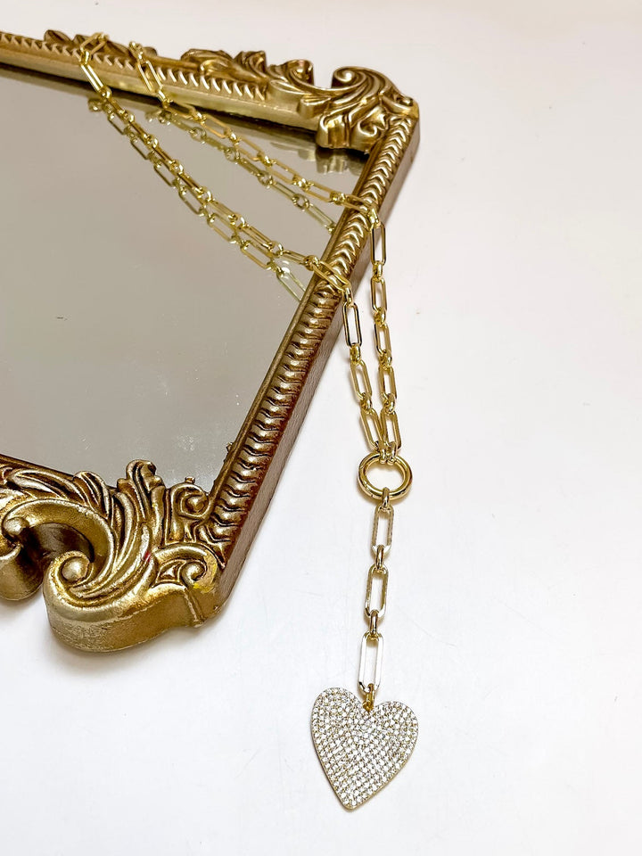 Treasure Jewels | With Love Pave Heart Drop Paperclip Chain Necklace in Gold