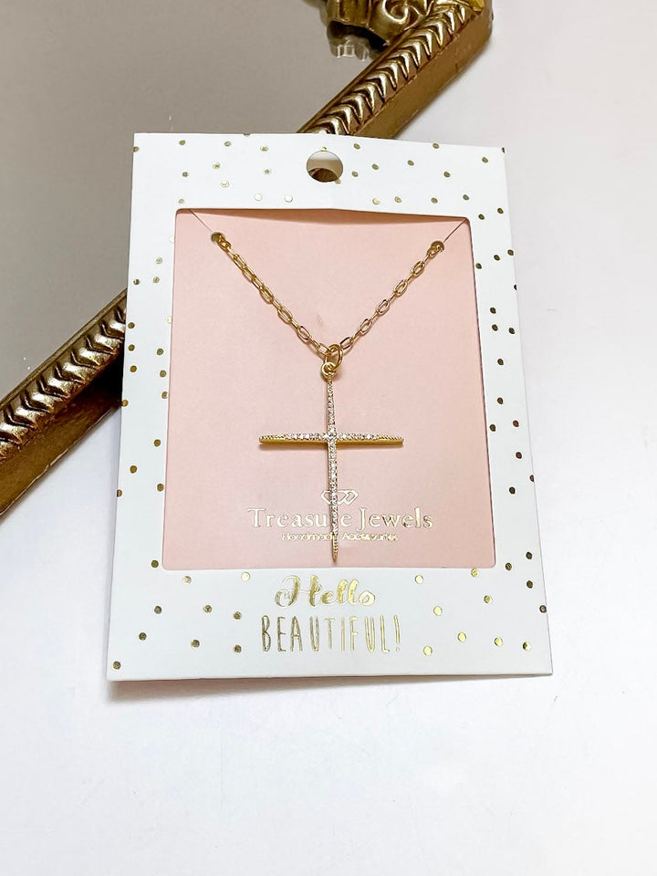 Treasure Jewels | Full of Grace Large Crystal Cross Necklace in Gold