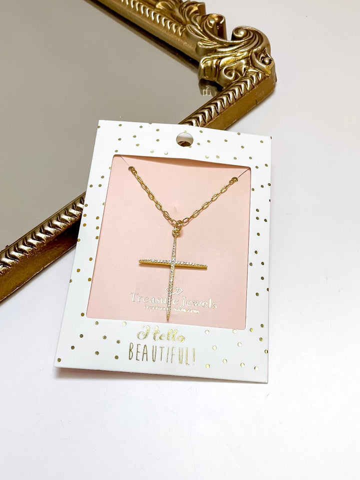 Treasure Jewels | Full of Grace Large Crystal Cross Necklace in Gold