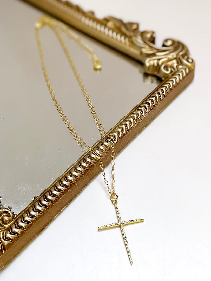 Treasure Jewels | Full of Grace Large Crystal Cross Necklace in Gold