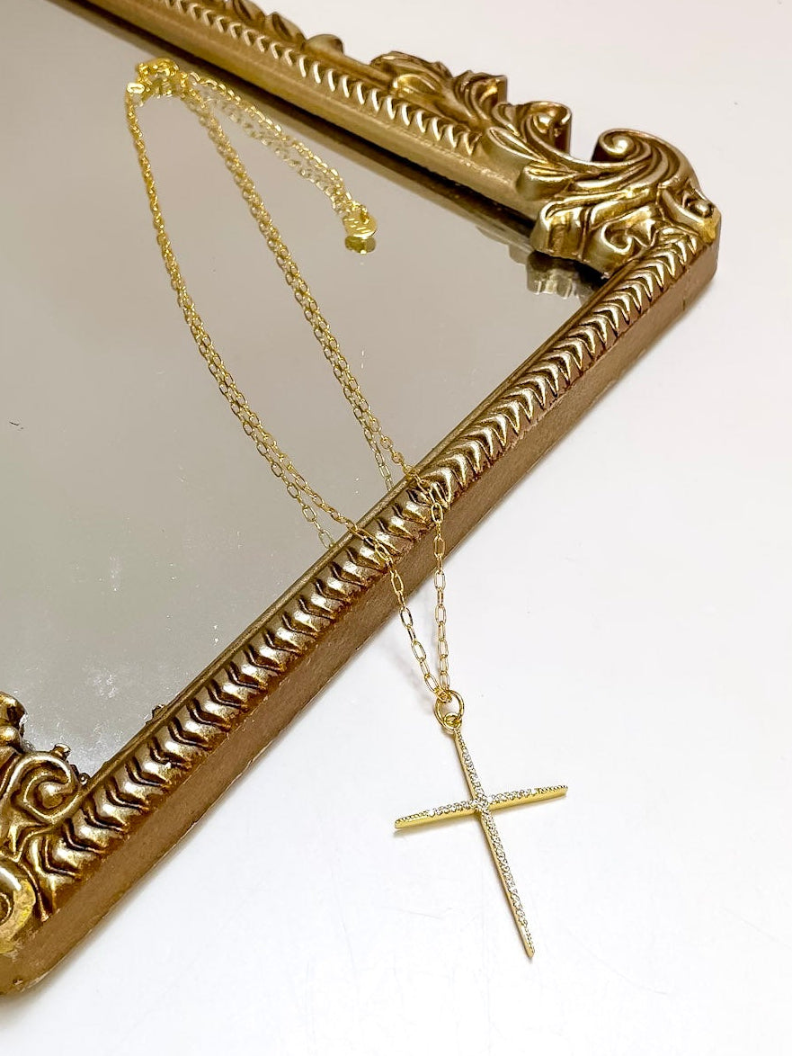 Treasure Jewels | Full of Grace Large Crystal Cross Necklace in Gold