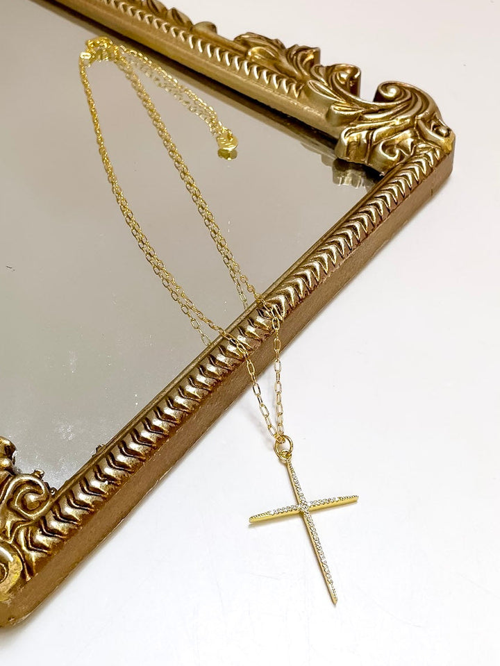 Treasure Jewels | Full of Grace Large Crystal Cross Necklace in Gold