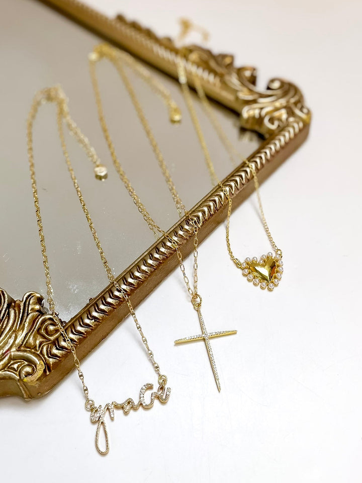 Treasure Jewels | Full of Grace Large Crystal Cross Necklace in Gold