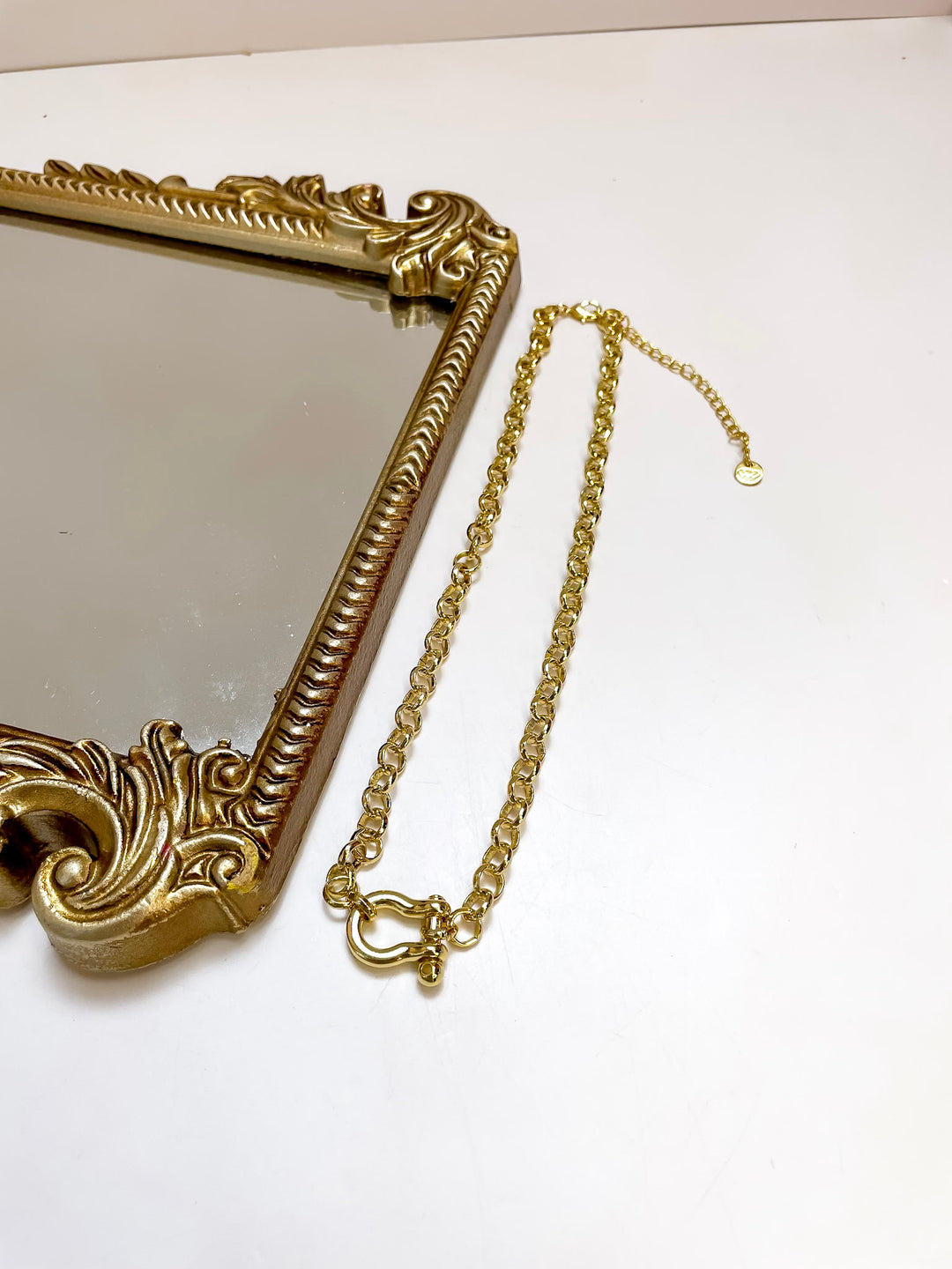 Treasure Jewels | Golden Link Clasp Necklace with Lock Charm in Gold
