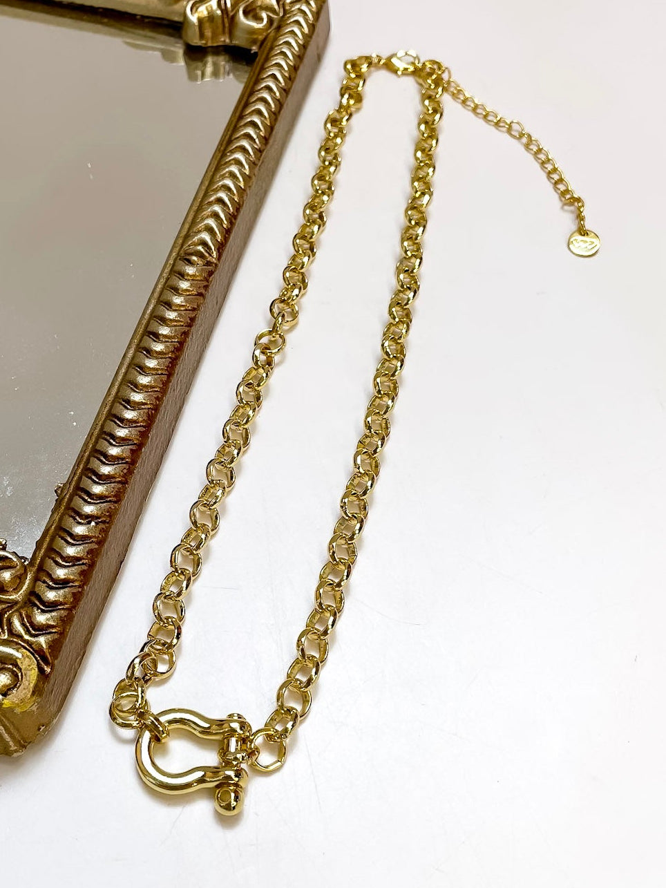 Treasure Jewels | Golden Link Clasp Necklace with Lock Charm in Gold