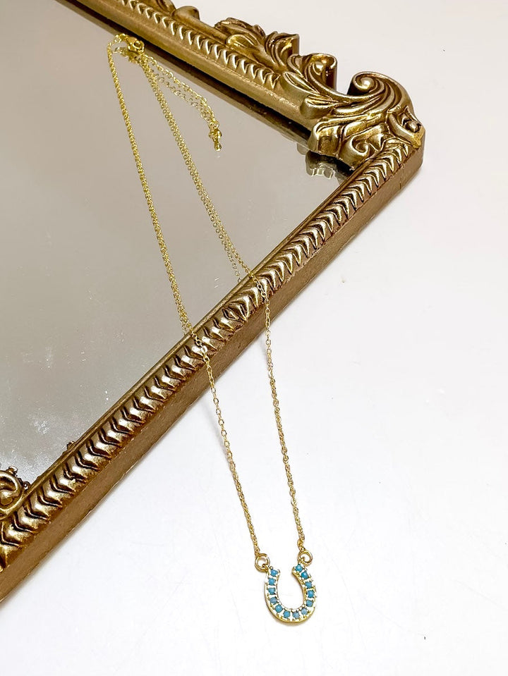 Treasure Jewels | Lucky Charm Horseshoe Necklace in Turquoise and Gold