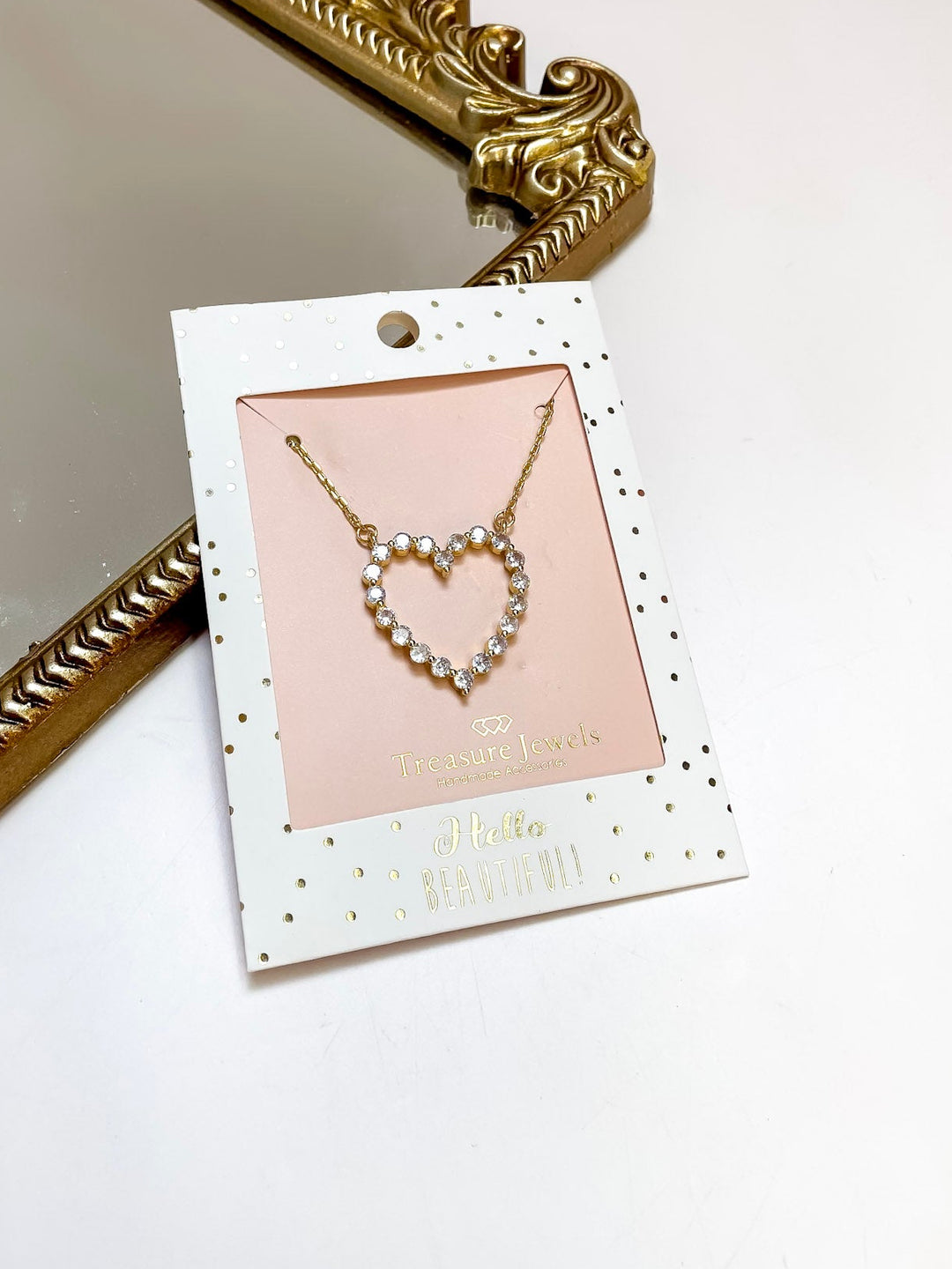 Treasure Jewels | Outlined in Love Sparkle Crystal Open Heart Necklace in Gold