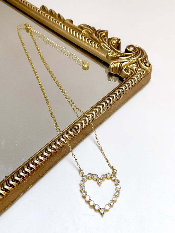 Treasure Jewels | Outlined in Love Sparkle Crystal Open Heart Necklace in Gold