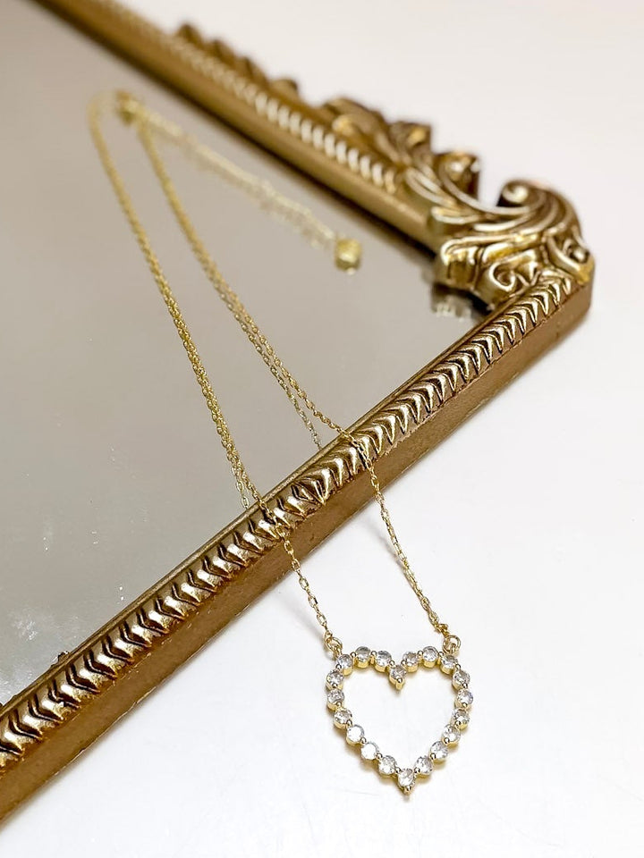 Treasure Jewels | Outlined in Love Sparkle Crystal Open Heart Necklace in Gold