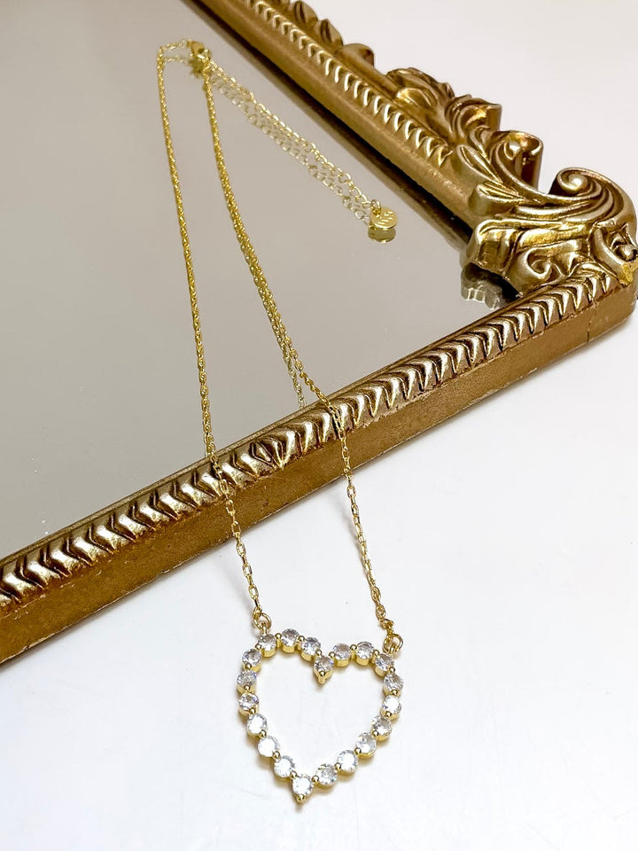 Treasure Jewels | Outlined in Love Sparkle Crystal Open Heart Necklace in Gold