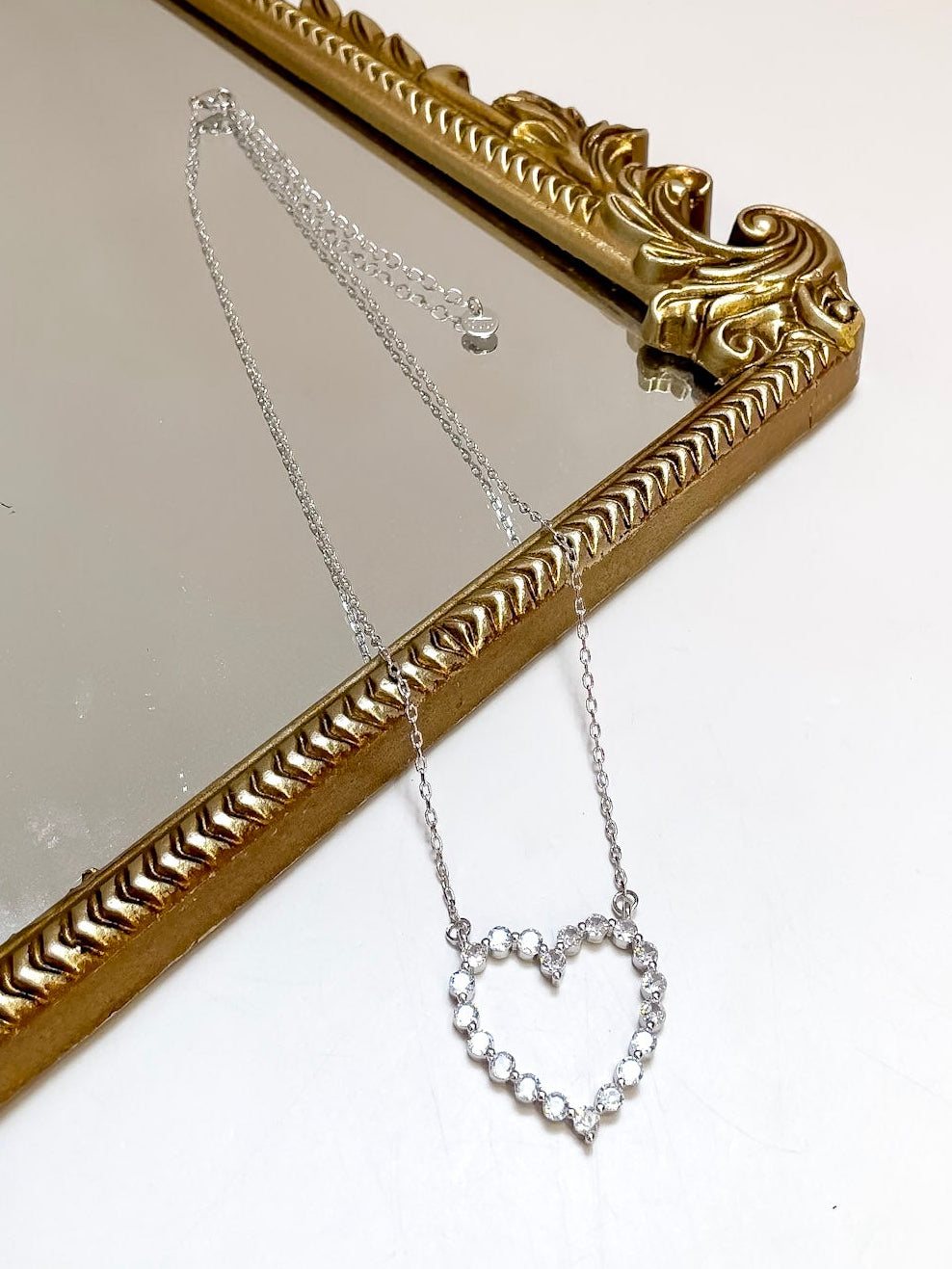 Treasure Jewels | Outlined in Love Sparkle Crystal Open Heart Necklace in Silver